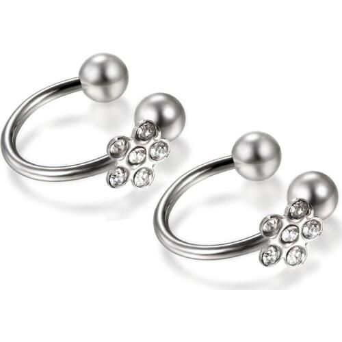 Boniskiss Surgical Stainless Steel Circular Barbells Horseshoe Nose Ring Circular Punk Flower Lip Ear Nose Clip On Fake Piercing