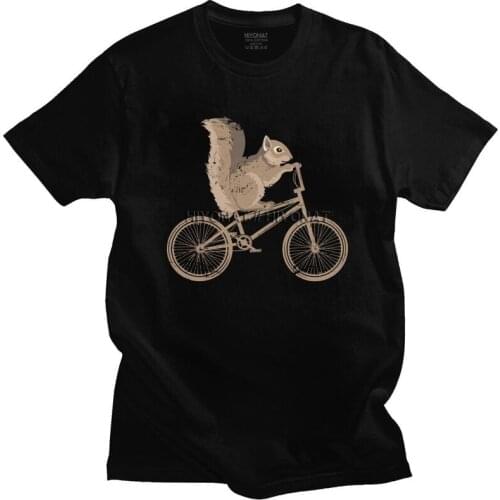Cool Cycling Squirrel Bicycle T Shirt Men Cotton Tshirt Unique Tees Short Sleeves Animal Cartoon T-shirt Fitted Clothing