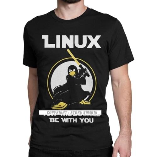 Cool T Shirts Linux May The Source Be With You T-Shirt Men Penguin Programmer Developer Programming Coding Nerd T Shirt Harajuku
