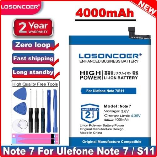 LOSONCOER Good Quality Battery 4000mAh Battery for Ulefone Note 7 / S11 6.1 inch 19:9 Waterdrop Android 8.1 in stock