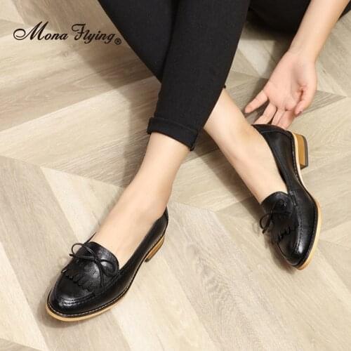 Mona Flying Women Leather Loafers Slip-on Casual Hand-made Comfort Pointed Toe Shoes For Office Work OL Women Ladies FLX18-17