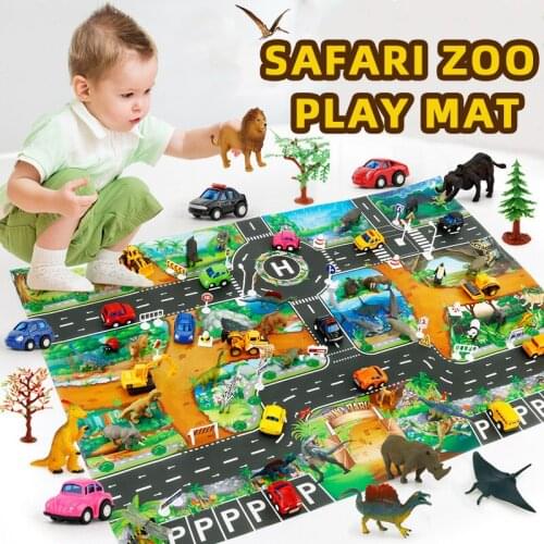Montessori Safari Animal Toys With Flash Cards Play Mat Zoo Educational Toys For Children 3 Years Brinquedos Juguetes I0764H