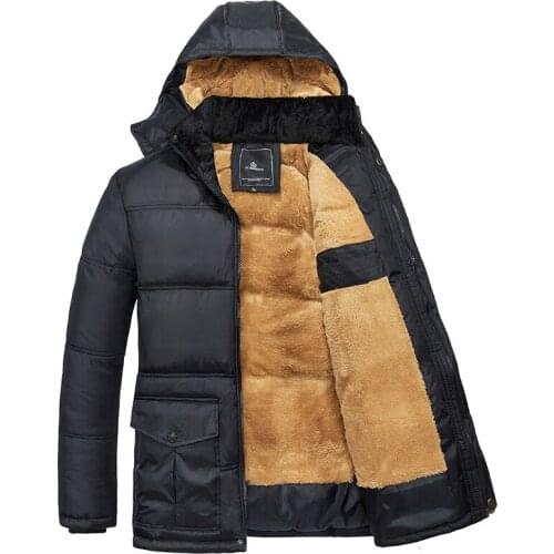 2019 Hot Mens Winter Jacket Casual Fashion Father Clothes Gift Warm Plus Velvet Windproof Cotton Coat Male Zipper Hooded Suit