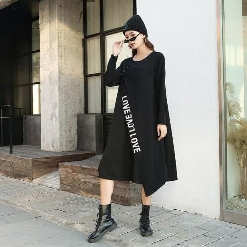 Autumn Letter Patchwork Dress Ribbon Women 2020 Autumn Trendy Fashion New Irregular O neck Collar Long Sleeve Dress