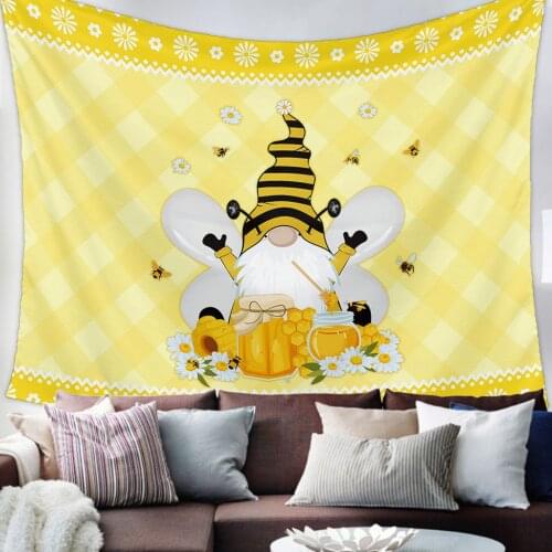 Bee Dwarf Daisy Yellow Plaid Tapestry Bedroom Home Decoration Wall Blanket Tapestry Bedroom Wall Hanging Yoga Mat