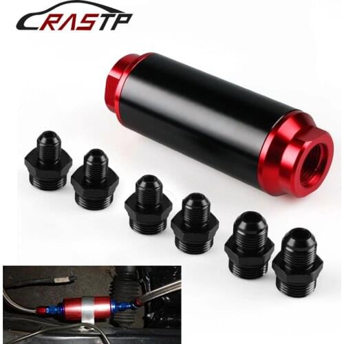 RASTP -Black&Red Inline Fuel Filter High FLOW 100 Micron Cleanable SS AN6 AN8 AN10 Filter Accessories RS-FRG014