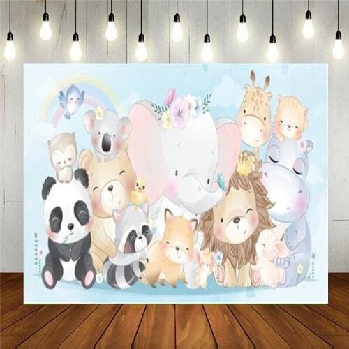 Nitree Photo Studio Props Vinyl Photography Backdrop Cartoon A Group Of Cute Animals Kids Baby Party Birthday Decoration