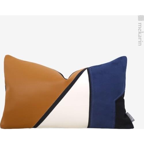 Geometric Light Luxury Orange White Blue Contrasting Color Waist Pillow Childrens Room Soft Cushion Pillow Model Room Backpack