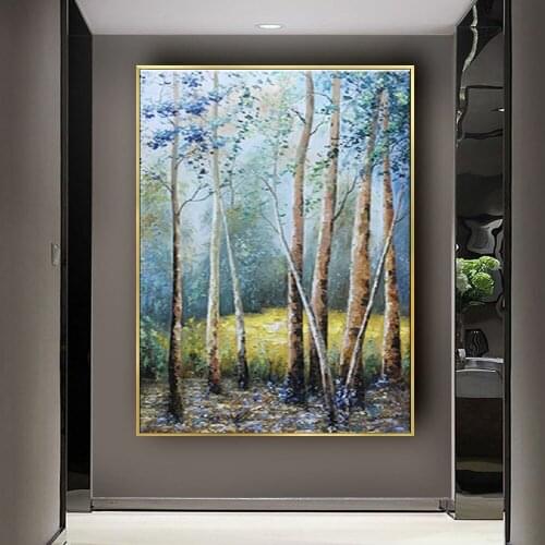 Hand painted Home Wall tree Canvas Art Abstract Nordic Forest landscape Oil Painting Canvas Wall Art Modern Home Decoration Art