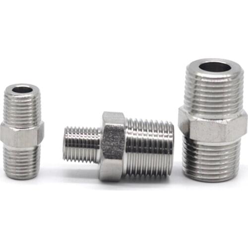 Stainless steel 304 high pressure hexagonal bar double outer male thread connector Straight joint ZG1/8 1/4 3/8 1/2 inch fitting