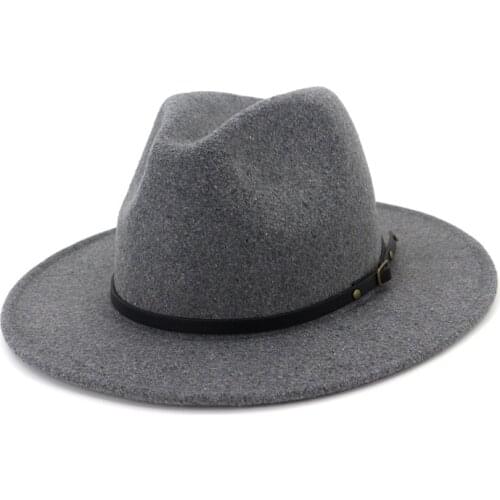 Wool Trilby Hat Felt Panama Fedora Jazz Sun Beach Style with Black Belt Buckle Band for Man Cap Chapeau for Men Women
