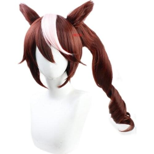 Pretty Derby Cosplay Tokai Teio Wig Long Ponytail Brown Heat Resistant Synthetic Wig Hair Hallowen Party + Free Wig Cap