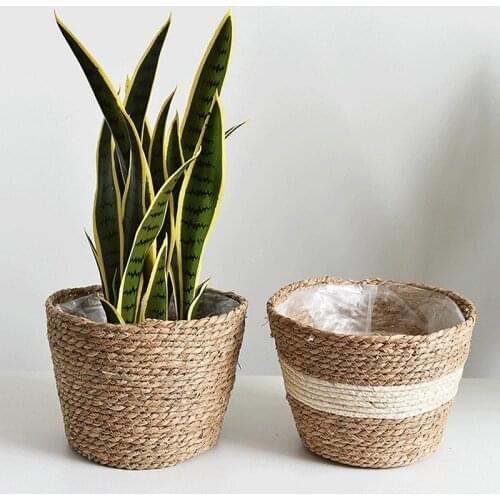 Straw Weaving Storage Baskets Nordic Large Eco Straw Plant Basket Handmade Plant Container Planter Pot Decorative Gift Basket