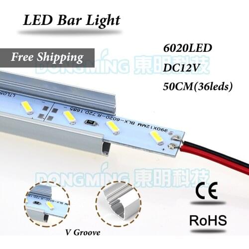 LED luces strip 6020 smd DC 12V 36leds LED bar light 50cm for kitchen wardrobe cupboard with Aluminium V profile cold/warm white