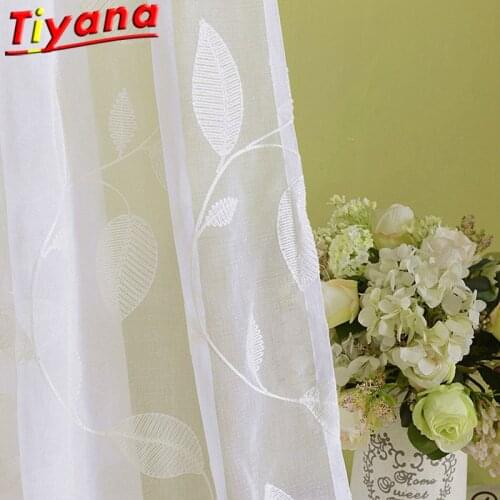 Embroidery White Leaf Tulle Curtains for Living Room White Soild Yarn Curtains Pure Window Drapes Leaves Sheer Tulle WP012 *20