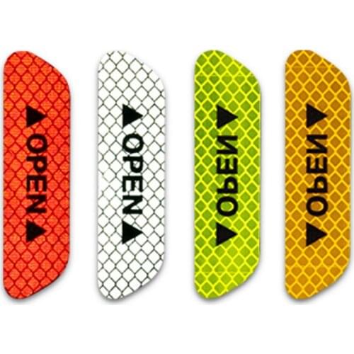 Universal 4Pcs/set Car Door Stickers Safety Warning Mark OPEN High Reflective Tape Motorcycle Bike Helmet Strip Sticker