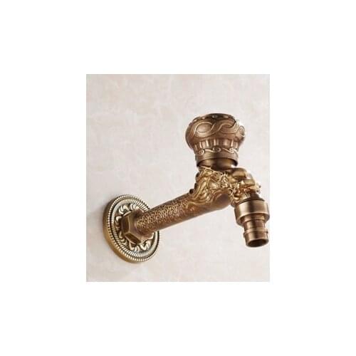 High Quality Long Antique brass decorative garden faucets single cold bibcocks dragon carved washing machine tap outdoor faucet