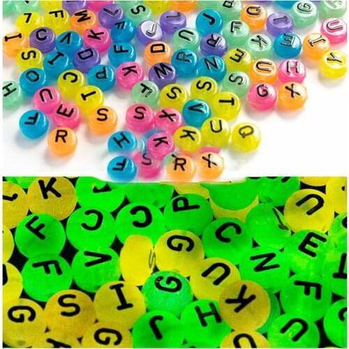 DIY Jewelry Findings Acrylic Luminous Alphabet Beads 6*10mm 1600pcs Neon Colors Coin Round Shape Plastic Alphabet Bracelet Beads