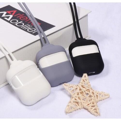 Protective Silicone Headphone Case for Apple-AirPods Sleeve Skin Cover Double Lanyard Waterproof Wireless Shock Proof