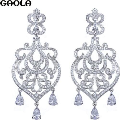 2016 Latest Luxury silver plated Jewelry Design AAA CZ Crystal Dangle Earring for Wedding Women Bridal GLE4222