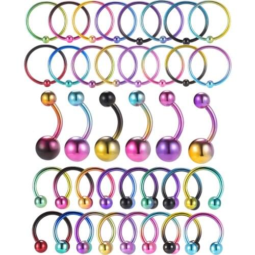 ZS 1pcs/lot Stainless Steel Nose Rings for Women 16G&14G Mixed Color Septum Piercing Helix Cartilage Earring Piercing Jewelry