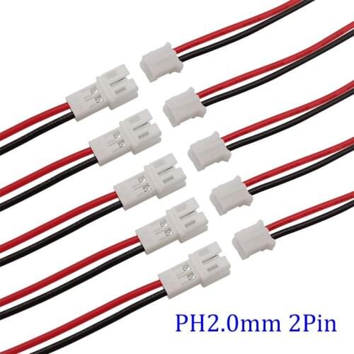 1/2/5Pairs JST 2Pin Wire Connectors JST PH 2.0mm 2P Male Female Plug Jack Socket Extension Electrical Cable Connector 10/15/20CM