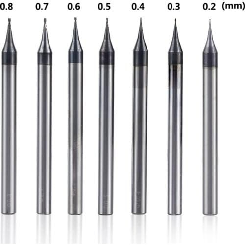1pc 0.2-0.9mm tiain micro flat-end mill 4mm rod 4 flute end mill hrc 55 mirco carbide cnc engraving router bit