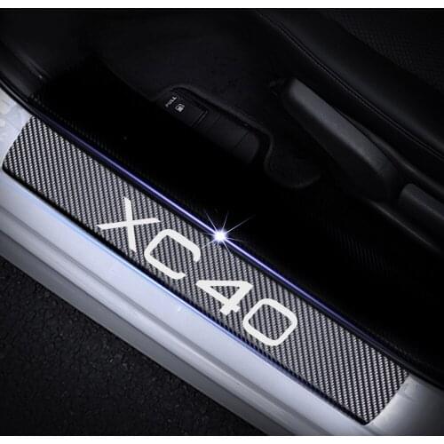 4D Carbon Fiber Vinyl Sticker For VOLVO XC40 XC 40 Car Door Sill Welcome Pedal Stickers Door Entry Guard 4Pcs Auto Accessories