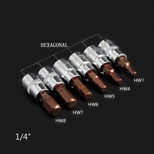 6pcs/set 1/4" Socket Joint Hexagonal Screwdriver Head High Quality CR-V Internal Six Angle Screwdriver Hand Tool Set
