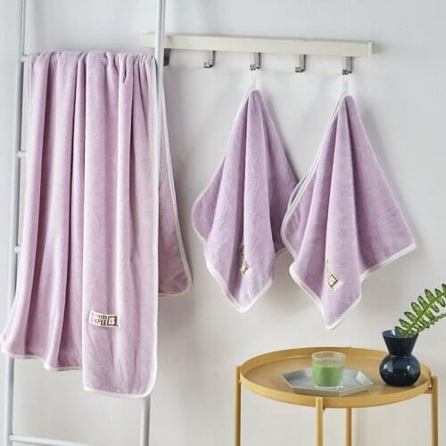 Large Size Coral Velvet Bath Towel Solid Color Edging Bath Face Towel for Adults Soft Skin-friendly Shower Hair Towel