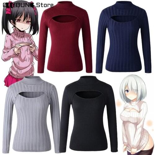 COYOUNG Cute Open Chest Sweater Keyhole Sexy Women Knitted Stripe Turtleneck Sweaters Lolita Knitwear Japanese Anime Cosplay