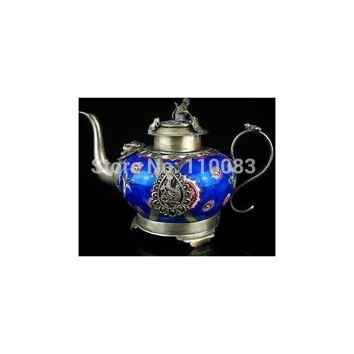 Design silver antique monkey Pretty silver dragon Blue and White Porcelain teapot tools wedding Decoration Brass