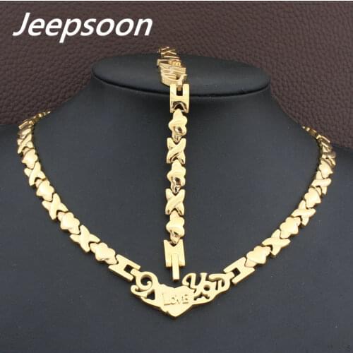 Hot Sell Wholesale Newest Fashion Stainless Steel Metal Silver and gold color Heart Necklace And Bracelet Jewelry Set SFKGCRFI