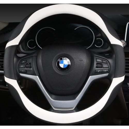 KKYSYELVA Black Car Sport Steering Wheel Cover Leather Auto Steering Covers Universal 38CM wheel covers Car Inter Accessories