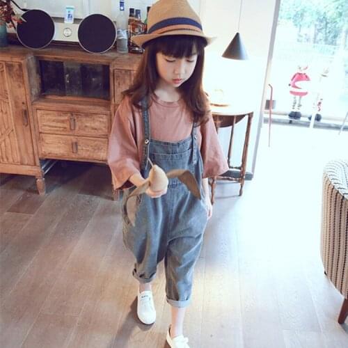 Spring and autumn childrens clothing girls denim cropped trousers childrens casual harem overalls girls pants