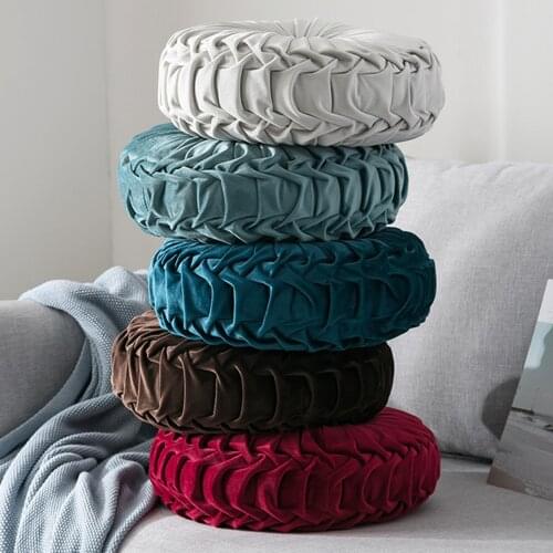 Round Sofa Throw Handcrafted Floor Pillow Cushion for Home Decor Light Blue