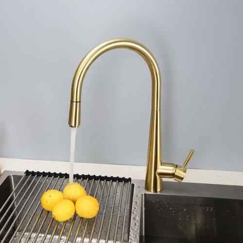 Brass kitchen sink faucet Brushed gold/ Black cold hot kitchen faucet Pull out Rotatable top quality kitchen faucet