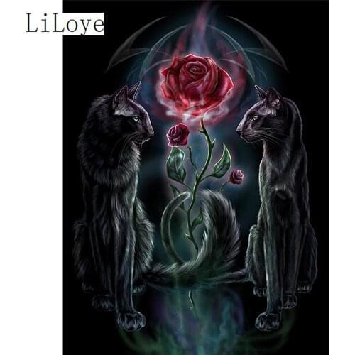 LI LOYE DIY Diamond painting Rose Black Cat painting rhinestone Diamond mosaic animal 5d icon needlework cloth hobby craft FZ398