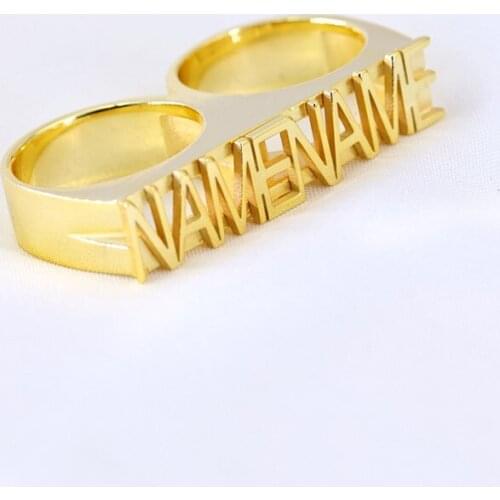 Personalized Two Fingers 3D Name Ring for Men Women Custom Stainless Steel Double Names Carved Gold Wedding Finger Rings Jewelry