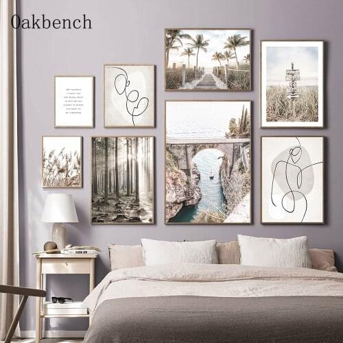 Landscape Posters Abstract Human Line Art Print River Ship Canvas Painting Forest Wall Pictures For Living Room Home Decoration