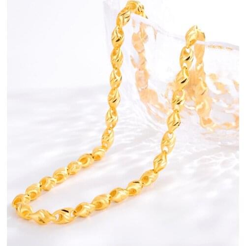 Simple Male 14K Gold Necklace Solid Grain Sand Chain Fine Jewelry Clavicle Necklaces for Men Women Boyfriend Birthday Gifts Man