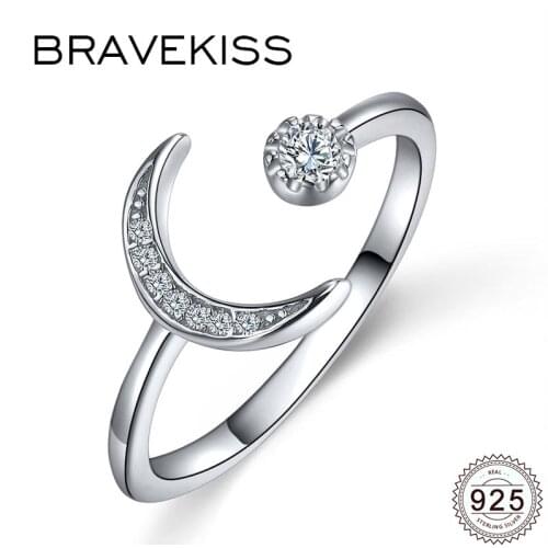BRAVEKISS 2019 Moon 925 Silver Sterling Rings Open Adjustable Cubic Zirconia Ring Rose Gold Silver Wedding Fine Jewelry BLR0423