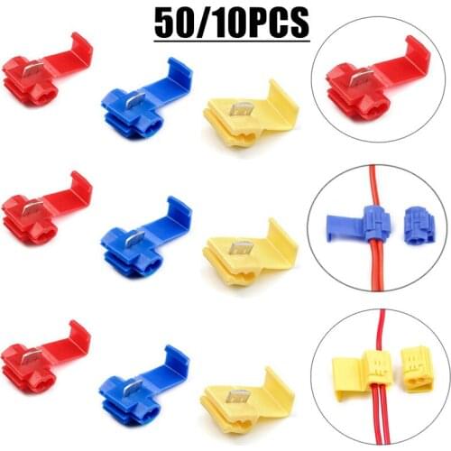 50/10Pcs Scotch Lock Electric Wire Cable Connectors Quick Splice Terminals Crimp Non Destructive Without Breaking Line AWG 22-18