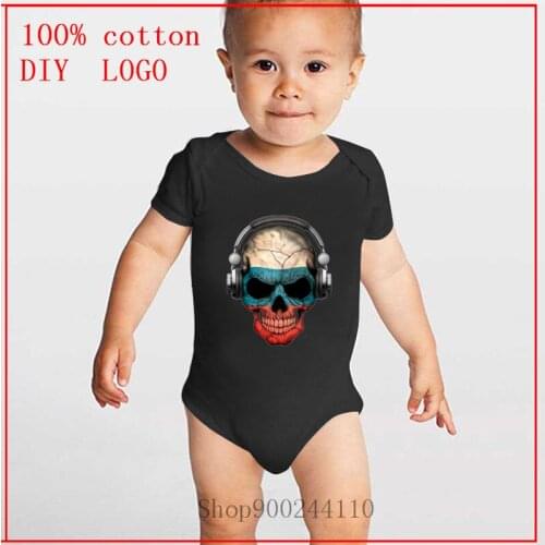 Dark Skull Deejay with Russian Flag DJ Skeleton printed Bodysuits Baby summer children pure cotton jumpsuit toddler infant