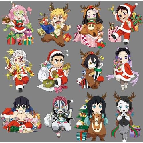 Anime Christmas Demon Slayer Iron On Patches For Clothing A-level Washable Thermal Transfers Sticker On Clothes T-shirt Applique