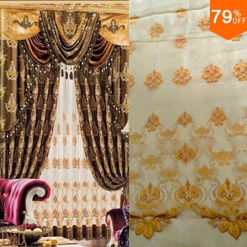 Tulle curtain firany Jacquard Gold balcony Romantic tull Golden Voile Transparent lace curtains tulle window curtain living room
