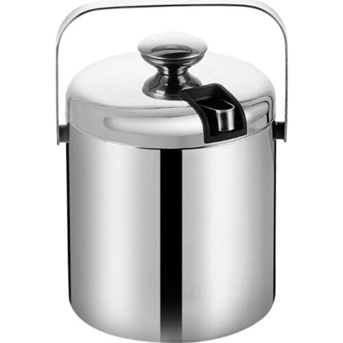 Double-Wall Stainless Steel Insulated Chilling Ice Bucket with Lid Tong Handle 72XF