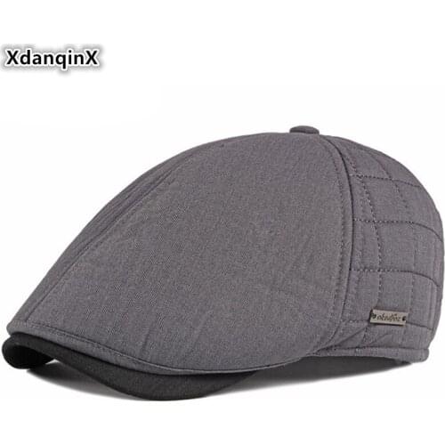 XdanqinX Snapback Cap Elderly Mens Thick Warm Berets New Winter Velvet Warm Earmuffs Hats Men Brand Caps British Retro Dad Hat