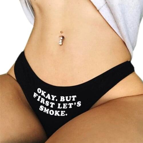 Y166 Womens High Waisted Bikini Bottoms Sexy High Cut G-String Thong Funny Humor Letters Printed Swimsuit Panties Knicker