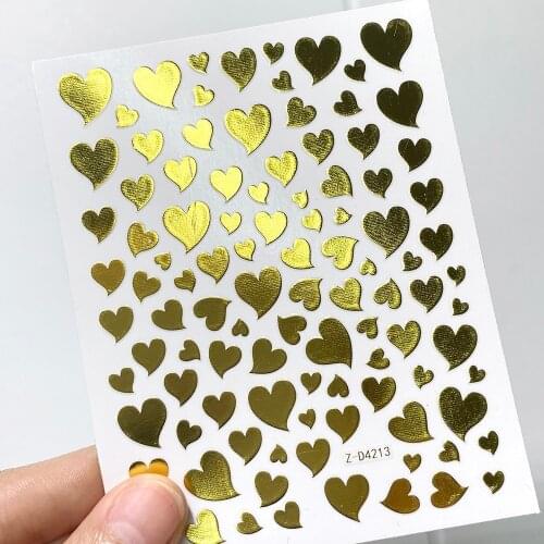 1pcs Heart Design 3D Nail Sticker Laser Gold Sliver Rainbow Love Pattern Holographic Sticker for Nails Self-adhensive Slider Tip